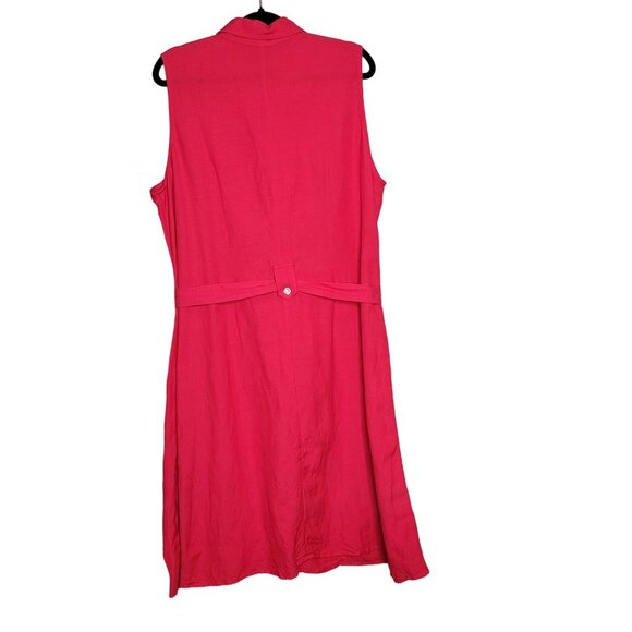 Ashley Stewart Women's 20W Linen Rayon Button Front Tie Waist Dress pink - Picture 2 of 4